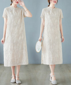 Embroidered Chinese style improved cotton linen high-end dress
