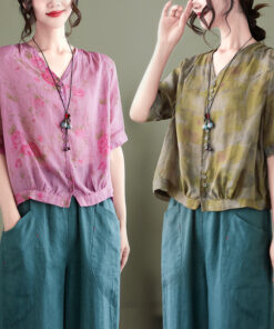 New women's 2022 Vintage printed short sleeved shirt