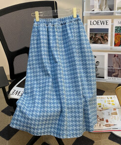 Denim large jacquard wash skirt pleated