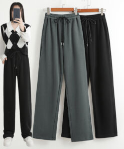 High waist knitting cotton loose straight casual oversize pants