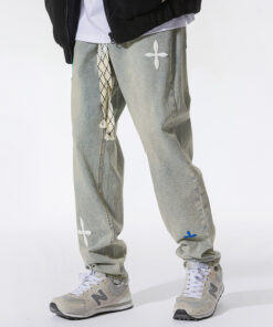 Hip Hop Straight Jeans Cro Fashion Brand Embroidery Earth Yellow Fashion Jeans Male