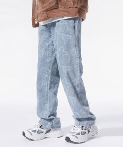 Hip hop jacquard jeans leggings men's loose straight jeans men